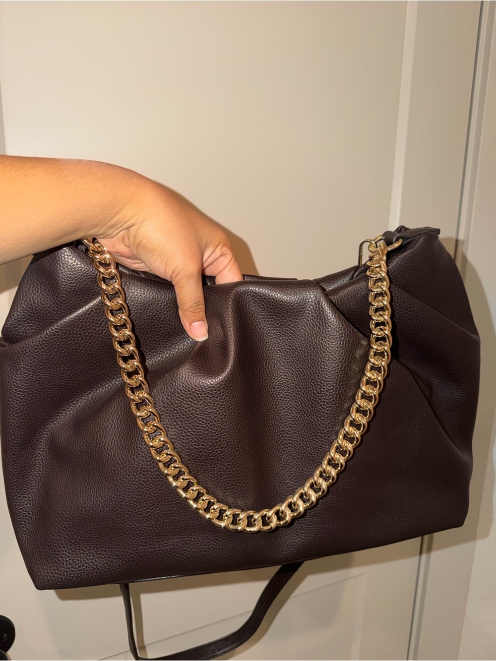 Elegant Dark Brown Shoulder Bag or Crossbody Bag with Gold Chain Strap